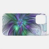 Coques Case-Mate iPhone Fleur Abstraite Art Fractal Initiales Violet Vert (Verso (horizontal))
