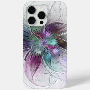 Coque iPhone 15 Pro Max Fleur Abstraite Colorée Art Fractal Floral Moderne