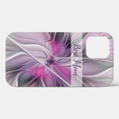 Coques Case-Mate iPhone Fleur abstraite fractale florale rose gris Meilleu (Verso (horizontal))