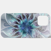 Coques Case-Mate iPhone Fleur Abstraite Fractale Moderne Avec Bleu (Verso (horizontal))