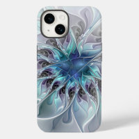 Fleur Abstraite Fractale Moderne Avec Bleu