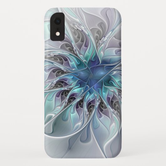 Coques Case-Mate iPhone Fleur Abstraite Fractale Moderne Avec Bleu (Dos)