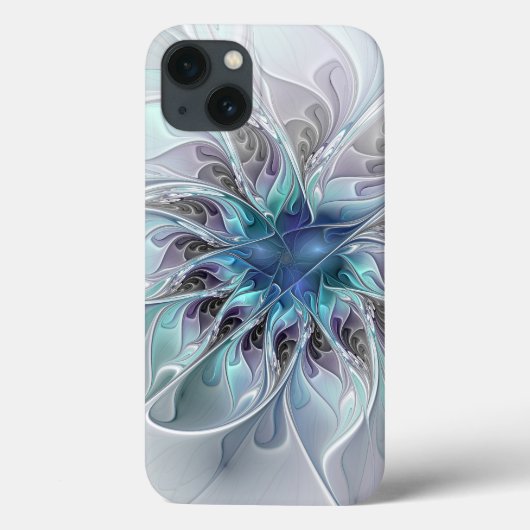 Coques Case-Mate iPhone Fleur Abstraite Fractale Moderne Avec Bleu (Verso)