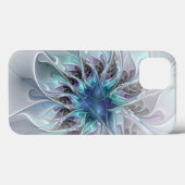Coques Case-Mate iPhone Fleur Abstraite Fractale Moderne Avec Bleu (Verso (horizontal))