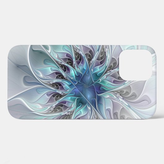 Coques Case-Mate iPhone Fleur Abstraite Fractale Moderne Avec Bleu (Verso (horizontal))