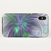 Coques Case-Mate iPhone Fleur Abstraite Fractale Violet Vert Initiales (Dos (Horizontal))