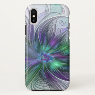 Case-Mate iPhone Case Fleur Abstraite Fractale Violet Vert Initiales