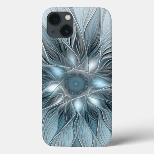 Coques Case-Mate iPhone Fleur abstraite joyeuse bleu gris floral fractal (Verso)