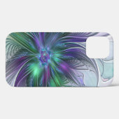 Coques Case-Mate iPhone Fleur Abstraite Moderne Art Fractal Vert Violet (Verso (horizontal))