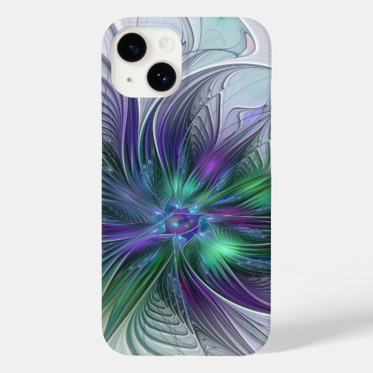 Coques Case-Mate iPhone Fleur Abstraite Moderne Art Fractal Vert Violet (Verso)