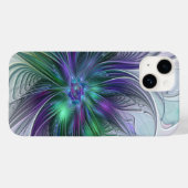 Coques Case-Mate iPhone Fleur Abstraite Moderne Art Fractal Vert Violet (Verso (horizontal))