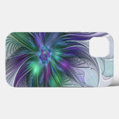 Coques Case-Mate iPhone Fleur Abstraite Moderne Art Fractal Vert Violet (Verso (horizontal))