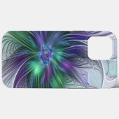 Coques Case-Mate iPhone Fleur Abstraite Moderne Art Fractal Vert Violet (Verso (horizontal))