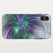 Coques Case-Mate iPhone Fleur Abstraite Moderne Art Fractal Vert Violet (Dos (Horizontal))