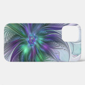 Coques Case-Mate iPhone Fleur Abstraite Moderne Art Fractal Vert Violet (Verso (horizontal))