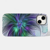 Coques Case-Mate iPhone Fleur Abstraite Moderne Art Fractal Vert Violet (Verso (horizontal))