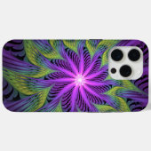 Coques Case-Mate iPhone Fleur Abstraite Moderne de Fractale Violette Verte (Verso (horizontal))