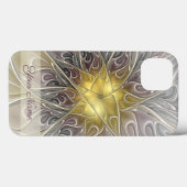 Coques Case-Mate iPhone Fleur abstraite moderne en or prospère Nom (Verso (horizontal))
