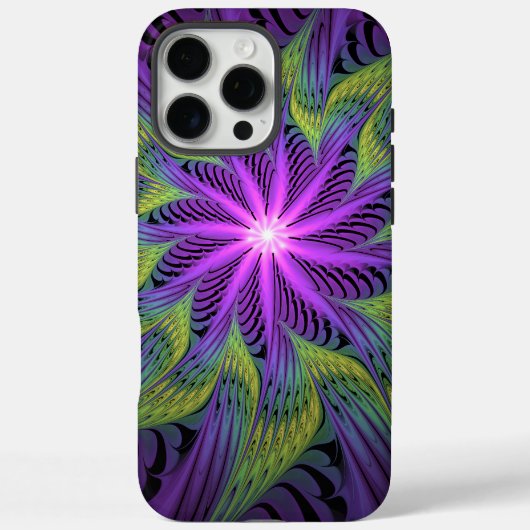 Coques Case-Mate iPhone Fleur Abstraite Moderne Fractale Art Violet Vert (Verso)