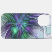 Coques Case-Mate iPhone Fleur Abstraite Moderne Fractale Verte Violette (Verso (horizontal))
