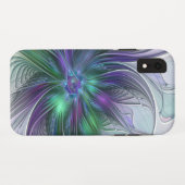 Coques Case-Mate iPhone Fleur Abstraite Moderne Fractale Verte Violette (Dos (Horizontal))