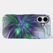 Coques Case-Mate iPhone Fleur Abstraite Moderne Fractale Verte Violette (Verso (horizontal))