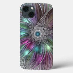 iPhone 13 Case Fleur abstraite tripante fractale colorée grande A