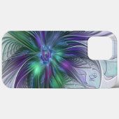 Coques Case-Mate iPhone Fleur Abstraite Verte Violette Art Fractal Initial (Verso (horizontal))
