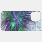 Coques Case-Mate iPhone Fleur Abstraite Verte Violette Art Fractal Initial (Retour (horizontal))