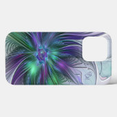 Coques Case-Mate iPhone Fleur Abstraite Violette Verte Art Fractal Initial (Verso (horizontal))