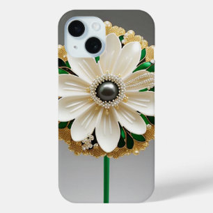 Coque Pour iPhone 15 Fleur Blanche Luxueuse