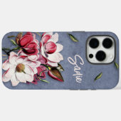 Coques Case-Mate iPhone Fleur Bleu Denim Monogrammé (Verso (horizontal))