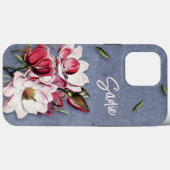 Coques Case-Mate iPhone Fleur Bleu Denim Monogrammé (Verso (horizontal))