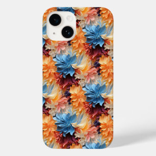 Coque Pour iPhone 14 Fleur bleu orange et feuille