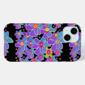 Coques Case-Mate iPhone Fleur bleu violet éclat noir (Verso (horizontal))