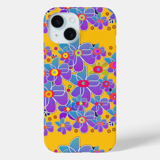 Coques Case-Mate iPhone Fleur bleu violet éclate jaune (Verso)