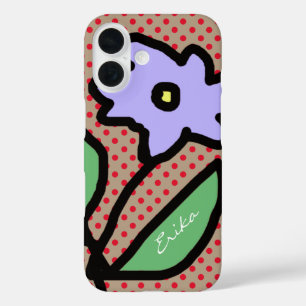 Coques iPhone 16 fleur bleue, points & nom