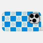 Coques Case-Mate iPhone Fleur bleue Preppy À damiers Motif (Verso (horizontal))