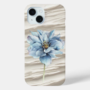Coque Pour iPhone 15 Fleur Bleue Sur Texture D'Ivoire Abstraite