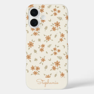 Coques iPhone 16 Fleur Bohème Florale Ditsy Neutre Beige Nom