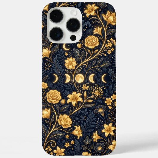 Coques Case-Mate iPhone Fleur botanique d'or de minuit (Verso)