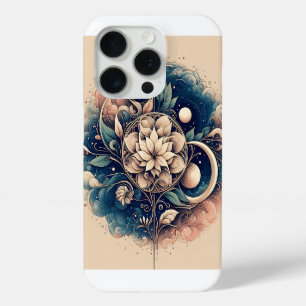 Coque iPhone 15 Pro "Fleur céleste - Art mystique floral de la lune"