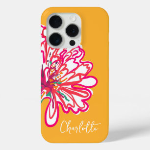 Coque iPhone 15 Pro Fleur colorée artistique Nom Customisé