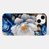 Coques Case-Mate iPhone Fleur d'aquarelle en bleu et blanc, (Verso (horizontal))