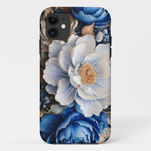 Coques Case-Mate iPhone Fleur d'aquarelle en bleu et blanc, (Dos)