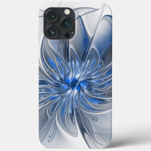 Case-Mate iPhone Case Fleur d'art fractal à l'aquarelle bleue grise abst
