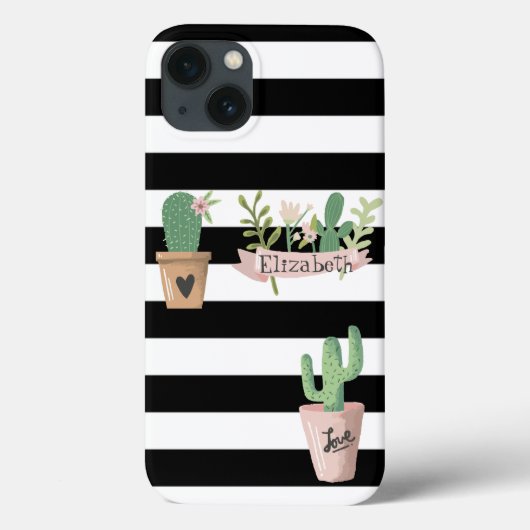 Coques Case-Mate iPhone Fleur de cactus Blancs noirs (Verso)