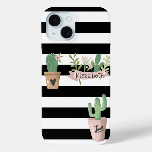 Coques Case-Mate iPhone Fleur de Cactus Rayures Noires et Blanches (Verso)