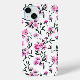 Coque iPhone 15 Mini Fleur de cerisier blanc sur blanc