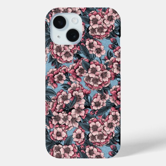Coques Case-Mate iPhone Fleur de cerisier rose et bleu (Verso)